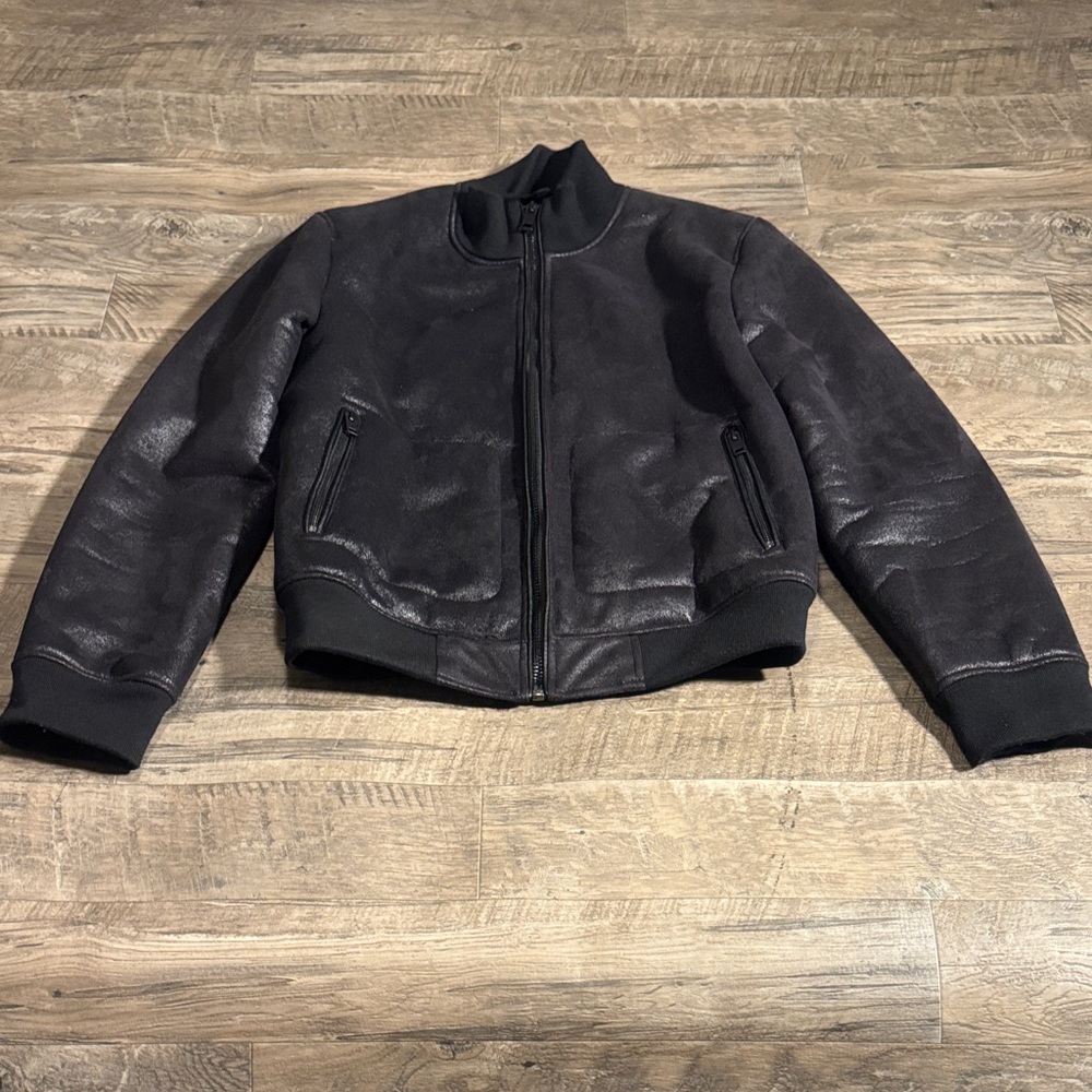 Express Men’s Black Faux Leather Bomber-Style Jacket - Size S